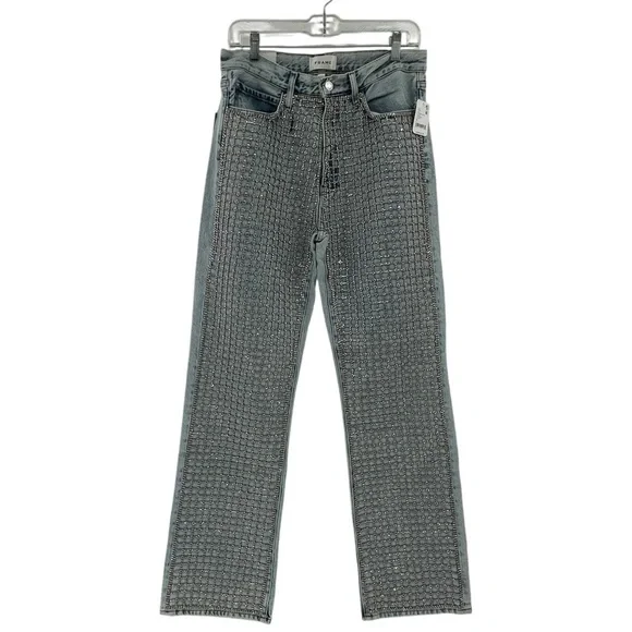 NEW Frame The Showgirl Straight-Leg Jeans MSRP $1298 Embellished Diamonds - Picture 4 of 10